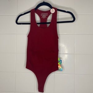 Maroon ribbed textured body suit